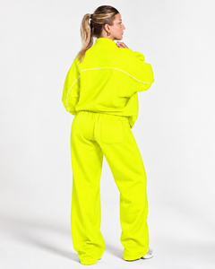 Conjunto Deportivo Personalizado para Mujer con Cremallera Completa, Pantalones Oversize con Ribete Blanco en Contraste, Cintura Elástica, Manga Larga, Conjunto de 2 Piezas - Product Image 2