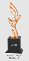 Trophée en métal Aile d'ange 12 pouces plaqué or, argent, bronze avec base en bois noir, impression UV, gravure, modèle moulé 818