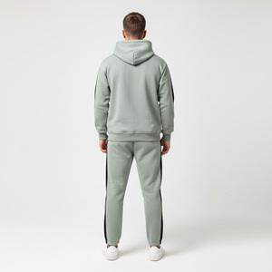 2026 Top Selling Men Hooded Tracksuit Color Blocking Gray <b>Black</b> Cotton Casual Sweatshirt <b>Pants</b> Set Regular Fit Autumn Wear - Product Image 2