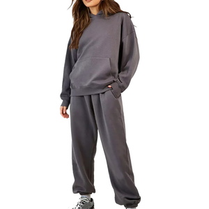 Ensemble de survêtement de jogging pour femme en molleton de coton et polyester, à capuche, 2 pièces, respirant et à séchage rapide - Product Image 1