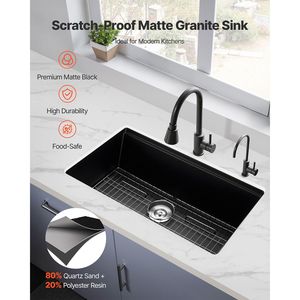 Lavello da cucina sottopiano in granito da 33 pollici, a vasca singola, stile Farmhouse, con forma quadrata e accessori multipli per la casa - Product Image 2