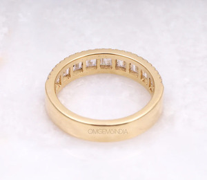 Bague de mariage en or jaune 10K très prisée, bague éternité avec diamants de laboratoire taille ronde et baguette, bague d'anniversaire, vente en gros de bijoux - Product Image 4