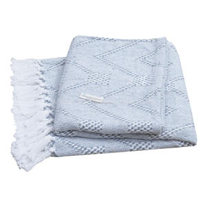 Handwoven Bed <b>Throw</b> Blanket Blue <b>Herringbon</b> Pattern Cotton with Fringes for Decorative Use Wholesale Woven <b>Throw</b> Blanket - Product Image 4