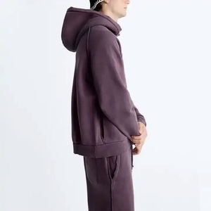 Survêtement unisexe violet à capuche 2-en-1 épais, manches longues, couleur unie, 100 % coton, streetwear décontracté, poches latérales, cordon de serrage - Product Image 6