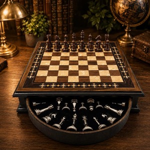 Tableros de ajedrez de madera ecológicos, portátiles, con piezas de ajedrez impresas en caja de madera, juego de ajedrez de mesa. - Product Image 3