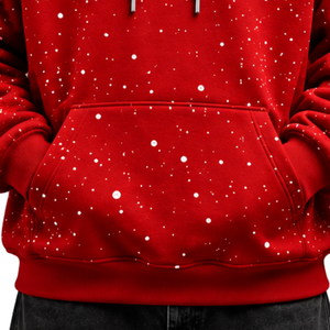 <b>Red</b> White Speckled Print Men <b>Hoodie</b> Heavyweight Pullover Sweatshirt Long Sleeve Drawstring Hood Kangaroo Pocket Streetwear - Product Image 5