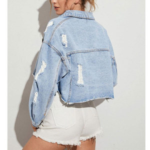 Crop Denim <b>Jacket</b> fashionable customized chenille <b>patches</b> cropped length oversized light washed denim jeans <b>jacket</b> for Women - Product Image 2