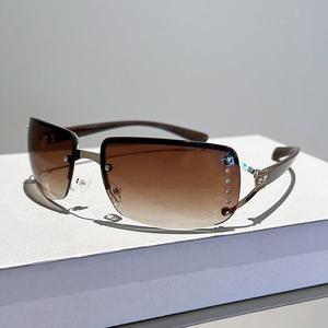 Nouveautés - Lunettes de soleil de luxe unisexes sans monture, ornées de diamants, carrées blanches, protection UV400 - Product Image 4