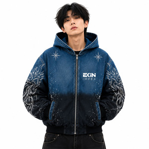 เสื้อแจ็คเก็ตยีนส์มีฮู้ดสำหรับผู้ชาย Ekin Impex ทรงโอเวอร์ไซส์ สไตล์สตรีทแวร์ ซิปด้านหน้า พิมพ์ลาย กันลม แขนยาว ใส่ได้ในฤดูใบไม้ร่วง - Product Image 3