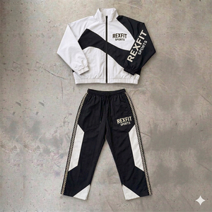 Men's 100% Nylon Streetwear Printed Tracksuits <b>Patchwork</b> Zip <b>Jacket</b> Pant Jogger Gym Sets Custom Color Block Unisex Tracksuits - Product Image 4