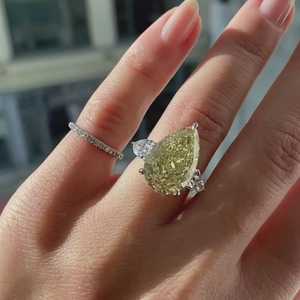 3 CT Yellow Pear Lab Grown Diamond Three Stone <b>Ring</b>, IGI Certified, <b>14K</b> <b>Gold</b> <b>Ring</b> - Product Image 1