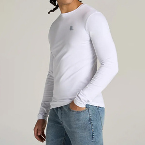 Camiseta Casual Transpirable de Manga Larga para Hombre, Talla Grande, Corte Mescal, de Algodón y Fibra de Bambú, sin Tejido, con Logotipo Personalizado en la Parte Delantera - Product Image 3