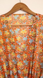 Women's Floral Hand Block Print V-Neck Orange Kaftan Long <b>Dress</b> <b>Loose</b> Fit Cotton Bohemian Summer <b>Dress</b> - Product Image 5
