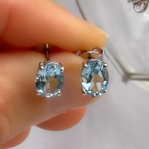 Genuine Sky Blue Topaz Oval Halo 6mm <b>Silver</b> <b>Stud</b> Earrings Elegant Gemstone Jewelry December Birthstone Gift For Women - Product Image 5