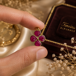 Handmade Dyed <b>Ruby</b> Flower Pendant | Gold-Plated Red Stone Charm Use For Necklace - Product Image 1
