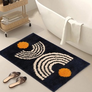 Alfombra de Baño Moderna Abstracta con Diseño de Chenilla Antideslizante y Detalles en Naranja para Uso Doméstico - Product Image 3