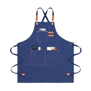 Cape de barbier en toile bleue personnalisée avec bretelles Cape en jean pour vêtements de travail et coiffure - Product Image 6