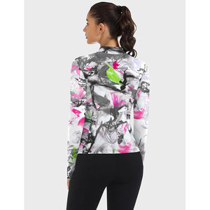Women's Three Quarter Sleeve Ribbed Printed Yoga <b>Jacket</b> Stand Neck Zipper Fly Breathable Reflective Spandex Polyester Sport Top - Product Image 4