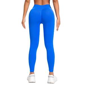 Leggings de yoga taille haute pleine longueur rose uni sans couture en Spandex et Polyester, extensibles dans les quatre sens avec taille élastique - Product Image 4