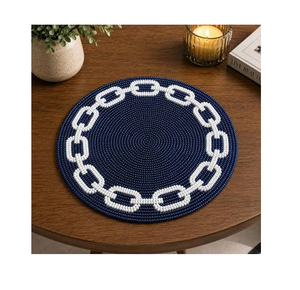 Meilleure Qualité Napperons Perlés Ronds en Lin 400mm Style Nordique Antidérapant Tapis de Table Couleur Beige Napperons Perlés - Product Image 3