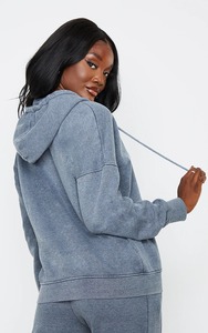 He She Wears Women Gray Hooded 2 1 Polyester/Cotton Fleece <b>Tracksuit</b> Set Full Sleeve Solid Color Casual Joggers Drawstring Side - Product Image 4