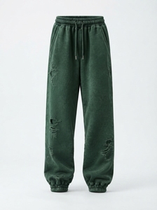 Ensemble de survêtement homme vert oversize délavé à l'acide, en coton épais, avec sweat à capuche et pantalon de jogging, style streetwear, personnalisable avec marque privée - Product Image 2