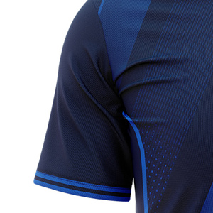 Custom Sublimated Soccer Jersey <b>Men</b> Blue Striped Crew Neck Short Sleeve Moisture Wicking Regular Fit Lightweight Color Blocked - Product Image 3