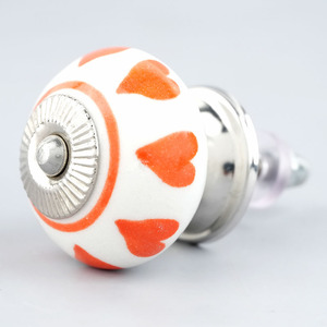 Handmade Wholesale Ceramic Knobs Orange <b>White</b> Heart Design <b>Cabinet</b> Knob Drawer Pulls Door Handles Bulk Lot - Product Image 1
