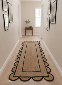 Alfombra de yute natural tejida a mano con borde festoneado para pasillo, tamaños personalizables, alfombra Aera y tapete trenzado festoneado de Aera. - Product Image 4