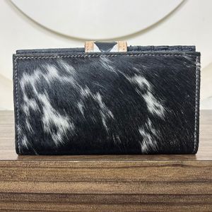 Bolso de hombro con flecos de cuero a cuadros para mujer a precio de fábrica y cartera plegable de piel de vaca auténtica a juego, conjunto de 2 piezas - Product Image 6