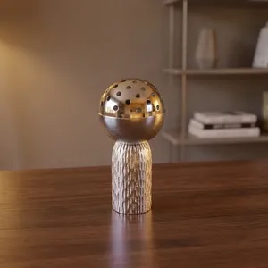 Stunning Metal Incense Burner With Textured Column Base And Perforated Globe Lid Creating <b>Magic</b> Fragrant Smoke Patterns Anywhere - Product Image 6