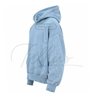 Nueva Llegada, Sudadera con Capucha para Hombre, Diseño Personalizado, con Pedrería, Estilo Desgastado, 100% Algodón, Felpa, Talla Grande, Venta al Por Mayor de Fábrica, Primavera - Product Image 2