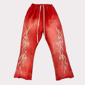 Pantalones Deportivos Rojos para Hombre, Cintura Elástica, 100% Algodón, Pantalones Casuales, Teñidos, Corte Recto, con Cordón, Estilo Invernal - Product Image 3