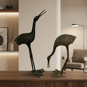 Figura de Grulla de Bronce Hecha a Mano, Acabado Envejecido, Escultura Animal Tradicional, Decoración de Mesa, Adorno para Sala de Estar - Product Image 2