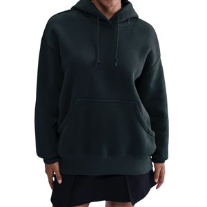 Sweat à capuche oversize pour femmes grandes tailles, manches longues, uni, polaire, décontracté, logo personnalisé, automne-hiver, vente en gros, gratuit - Product Image 4