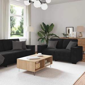 Modern Rectangular Black Velvet 2-Piece <b>Sofa</b> <b>Set</b> for Living Room - Product Image 1