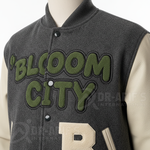 <b>Men's</b> <b>Cream</b> Varsity <b>Jacket</b> Wool Nylon Leather Sleeve Embroidered B 49 Logo Preppy Style Autumn Turn Down Collar Plus Size - Product Image 3