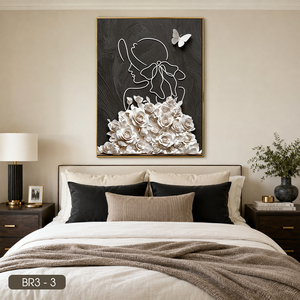 Peinture murale florale en soie de haute qualité, représentant une femme et des fleurs, art décoratif moderne, OEM ODM, origine Vietnam, modèle BR3 - 3 - Product Image 6