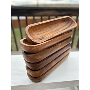 ชามผลไม้ทำด้วยมือแบบไม่สมมาตรทำจากไม้อะคาเซียสีน้ำตาลธรรมชาติ - Product Image 4