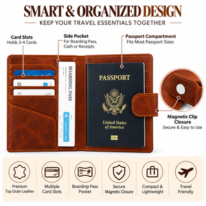 กระเป๋าใส่พาสปอร์ตหนังแท้เกรดพรีเมียม พร้อมช่องใส่บัตร ปิดด้วยแม่เหล็ก เหมาะสำหรับเป็นของขวัญ ขายส่ง - Product Image 4