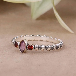 Natural Amethyst <b>Garnet</b> Gemstone <b>Ring</b> Handmade 925 Sterling <b>Silver</b> Statement Jewelry for Women - Product Image 3