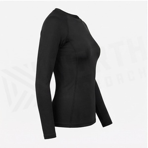Women's Long Sleeve Crew Neck Solid Black <b>Sweat</b>-Wicking Yoga <b>Top</b> Seamless Polyester Sportswear - Product Image 3