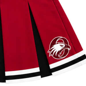 Ensemble d'uniforme de cheerleading rouge cramoisi, noir et blanc, avec crop top sans manches à col en V et jupe plissée, pour spectacle de danse et équipe de cheerleading - Product Image 4