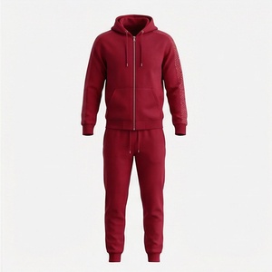 Conjunto Deportivo para Hombre con Sudadera con Capucha Roja y Pantalones, Cierre Completo, Color Sólido, Algodón, Ropa Deportiva Casual para Otoño - Product Image 1