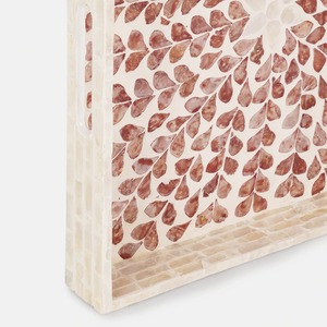 Bandeja rectangular de servir con incrustaciones de nácar rosa, bandeja decorativa hecha a mano con mosaico para presentar café, desayuno, comida y almacenamiento. - Product Image 3