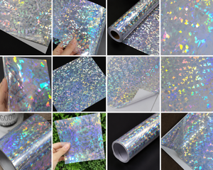 High Gloss Broken Glass Effect Holographic Film Self Adhesive Iridescent Vinyl <b>Roll</b> for Gift Wrapping Crafts Scrapbooking Decor - Product Image 4