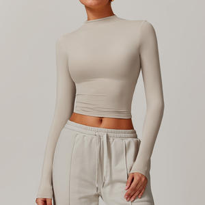 Custom Wholesale Women Custom Yoga <b>Top</b> Quick Dry Long Sleeve High Neck Slim Fit Fitness Shirt Yoga <b>Top</b> - Product Image 3