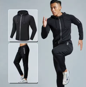 Ensemble de sport pour homme 2 pièces, veste et pantalon à séchage rapide, tenue de fitness à capuche pour une tenue active - Product Image 1