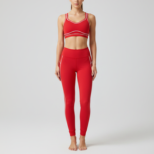 Custom Men's Plus Size Seamless Solid Spandex/Nylon 2-Piece Eco-Friendly Breathable Yoga Sports Set Elastic Waist <b>Red</b> Bra Pants - Product Image 1