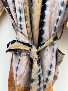 Seda amarilla Vintage seda reciclada Sari Tye Dye Kimono Robe Beach Wear Bikini Cover Up Kimono regalo para ella - Product Image 3